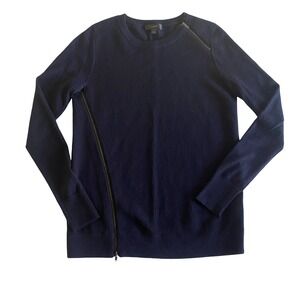 J. Crew Merino Wool Sweater Navy Blue Diagonal Zipper Detail XS